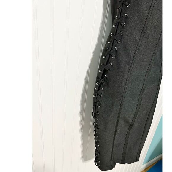 By the Way. Mimi Lace Up Strapless Dress Black Lace-Up Bandeau Corset Mini Small - Picture 7 of 14